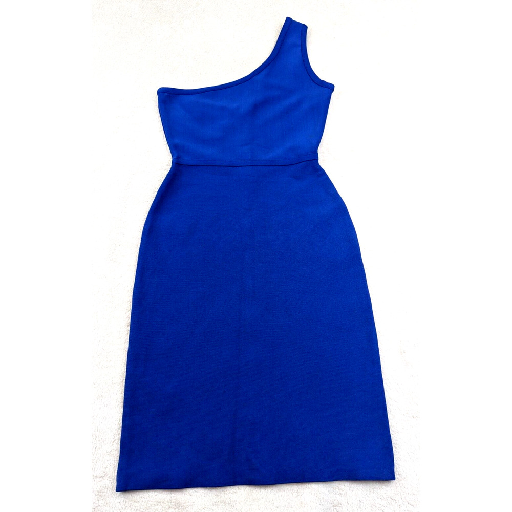 BCBG MAXAZRIA sz XS Bodycon Dress One Shoulder blue stretchy sleeveless 0624